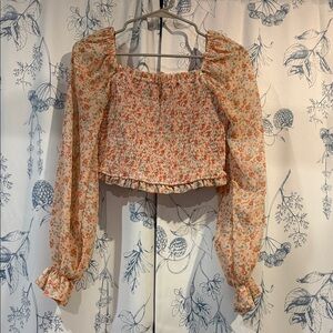 Japna Multicolor Floral Smocked Crop Blouse